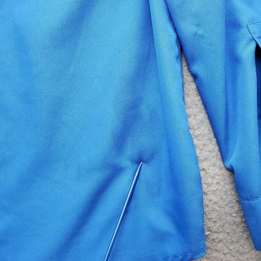Michael Kors Blouse Top Womens Large Blue Pleated Roll Tab‎ Long Sleeve 1/2 Zip